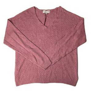 Women's Deep Mauve Long Sleeve V-Neck Sweater - Small